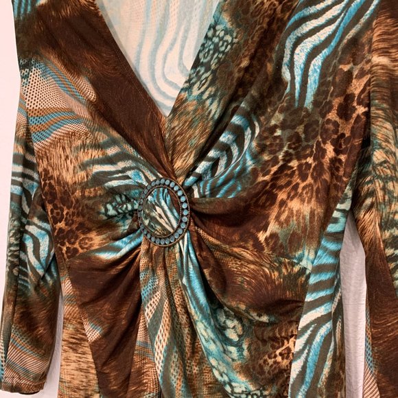 Bellessa Stretch Top V-Neck Ruched Top Womens Sz 4 - Picture 8 of 9